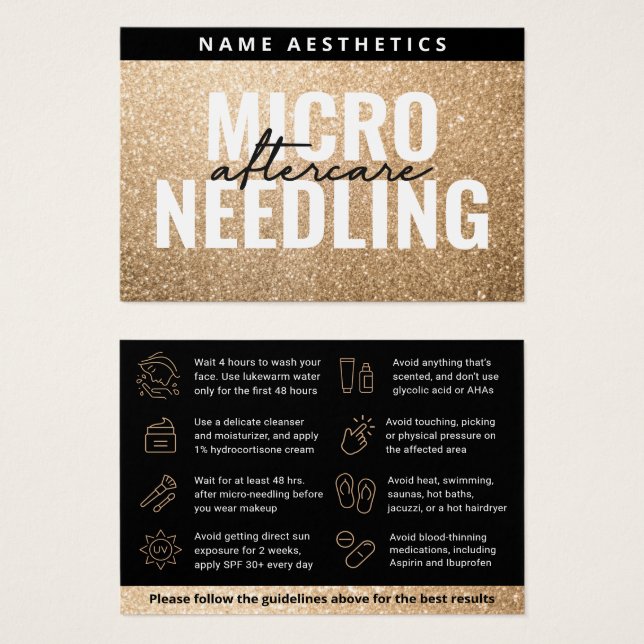 Mighty Glitter Gold Dermal Filler Aftercare Card (Front & Back)