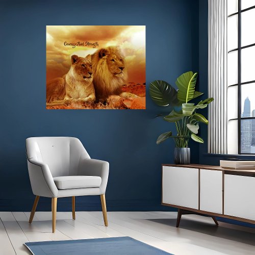 Mighty Lion and Lioness Faux Wrapped Canvas Print