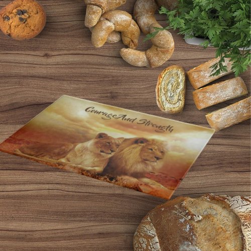 Mighty Lion and Lioness Glass Cutting Board