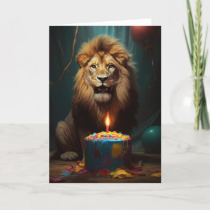 Mighty Lion with a Birthday Cake Letterpress Thank You Card