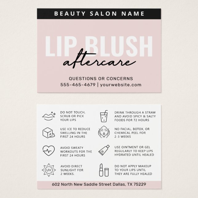 Mighty Lip Blush After Care Instruction Card (Front & Back)