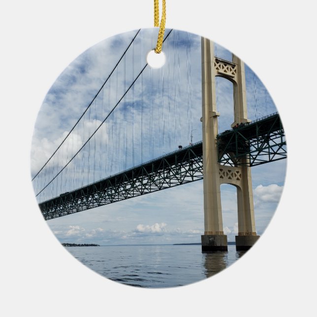 Mighty Mac, Mackinac Suspension Bridge, Michigan Ceramic Ornament (Front)