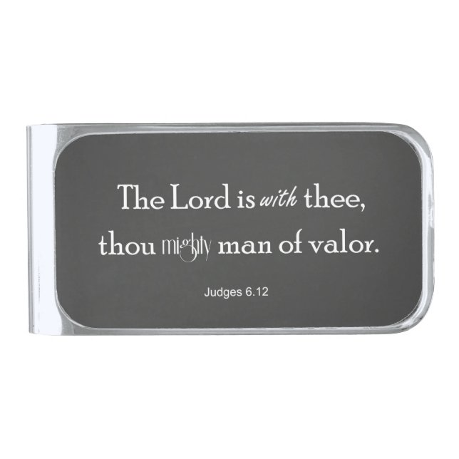 Mighty Man of Valor Bible Verse Silver Finish Money Clip (Front)