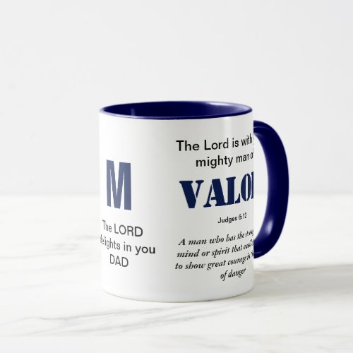 MIGHTY MAN OF VALOR Christian Blue Monogram Mug