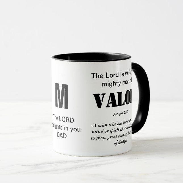 MIGHTY MAN OF VALOR Christian Monogram Mug (Front Right)