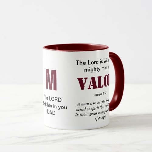 MIGHTY MAN OF VALOR Christian Red Monogram Mug