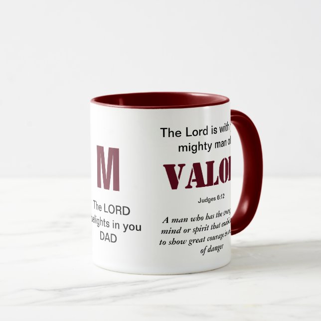 MIGHTY MAN OF VALOR Christian Red Monogram Mug (Front Right)