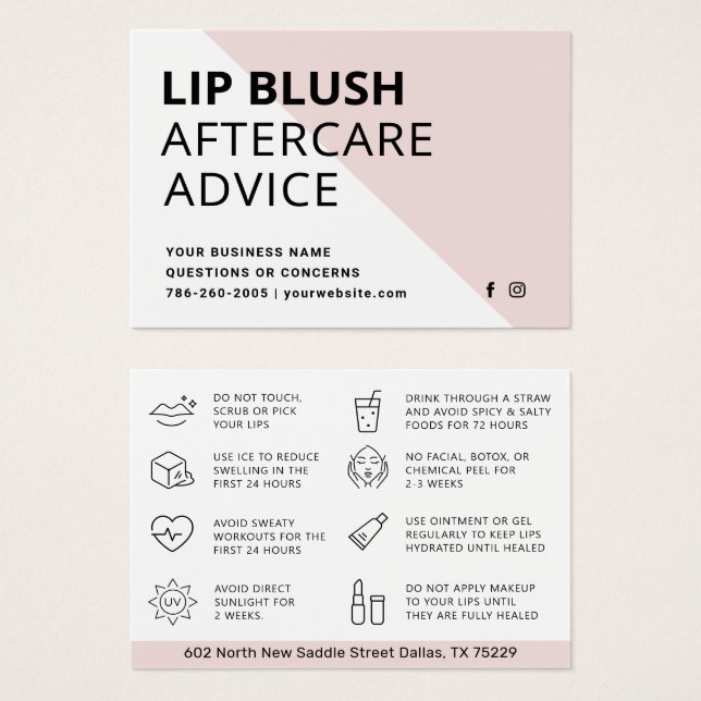 Mighty Modern Lip Blush AfterCare Instruction Card (Front & Back)