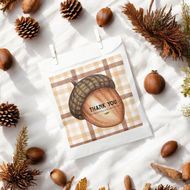 Mighty Oaks Brown Plaid Fall Acorn Baby Shower Favor Bag (Creator Uploaded)