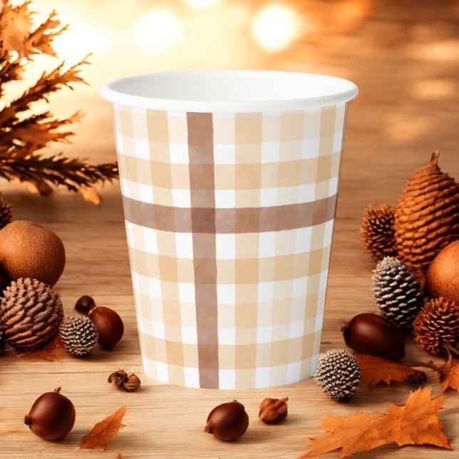 Mighty Oaks Rustic Fall Watercolor Brown Plaid Paper Cups (Creator Uploaded)