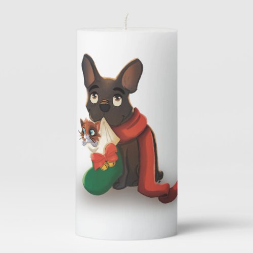 Mighty Pax carrying Huey in a Christmas Stocking Pillar Candle