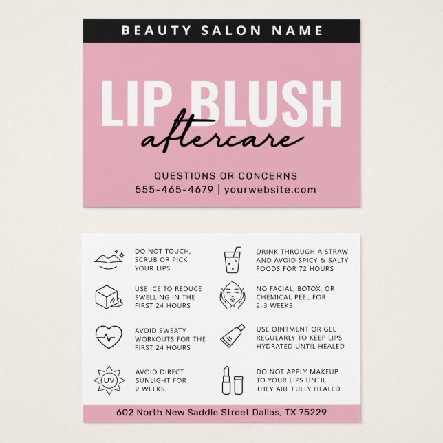 Mighty Pink Lip Blush After Care Instruction Card (Front & Back)