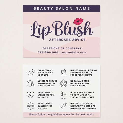 Mighty Pink Lip Blush Aftercare Advice Card