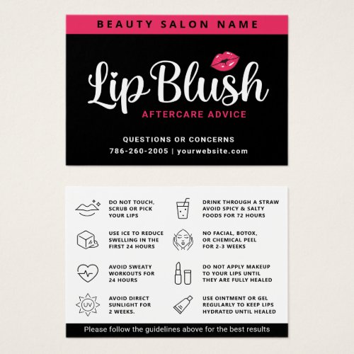 Mighty Pink Lip Blush Aftercare Advice Card