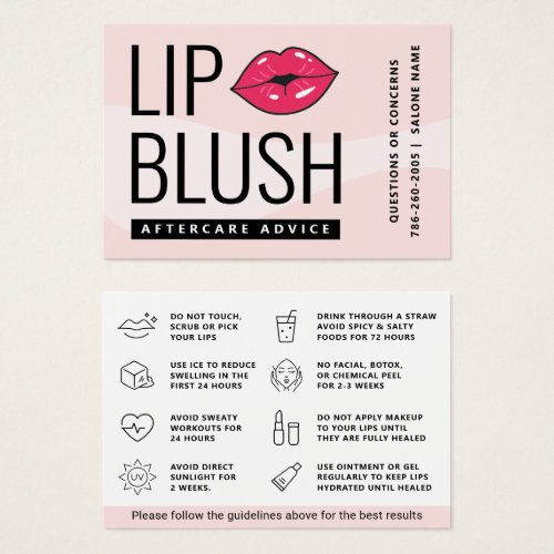 Mighty Pink Lip Blush Aftercare Advice Card