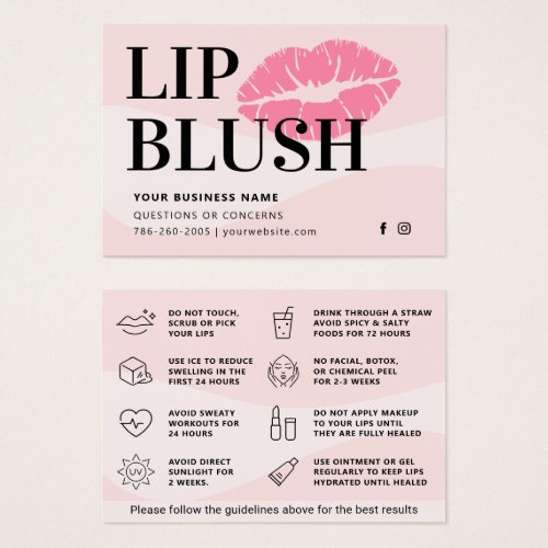 Mighty Pink Lip Blush Aftercare Advice Card