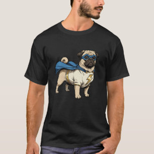 Mighty Pug Hero Dog with Cape and Lightning Bolt M T-Shirt