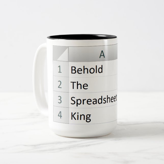 Mighty Spreadsheet King, Excel Silver Two-Tone Coffee Mug (Front Left)