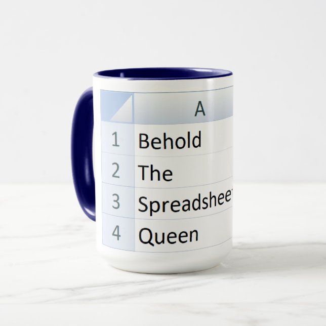 Mighty Spreadsheet Queen, Excel Blue Mug (Front Left)