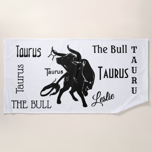 Mighty Taurus the Bull Zodiac Beach Towel