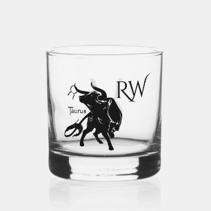 Mighty Taurus the Bull Zodiac Monogram Whiskey Glass