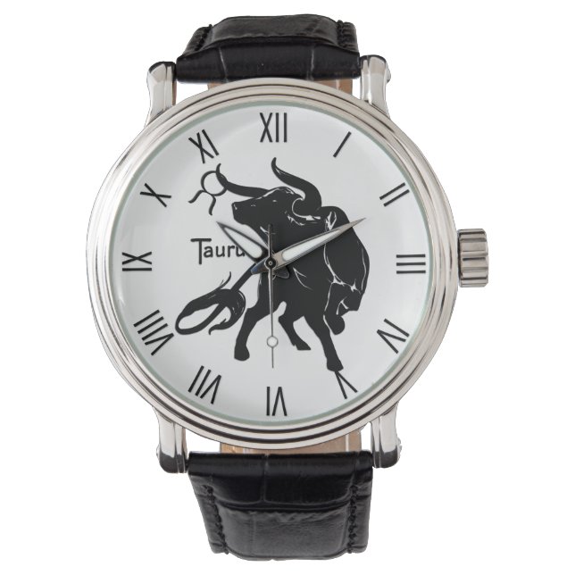 Mighty Taurus the Bull Zodiac Roman Numerals Watch (Front)