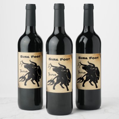 Mighty Taurus the Bull Zodiac Wine Label