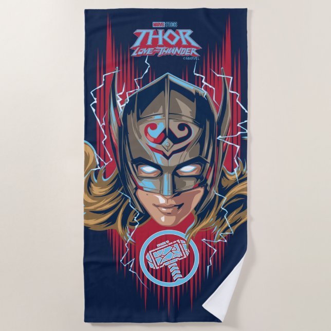 Mighty Thor Helmet Graphic Beach Towel (Front)