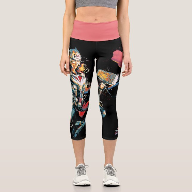 Mighty Thor Illustrated Character Art Capri Leggings (Front)