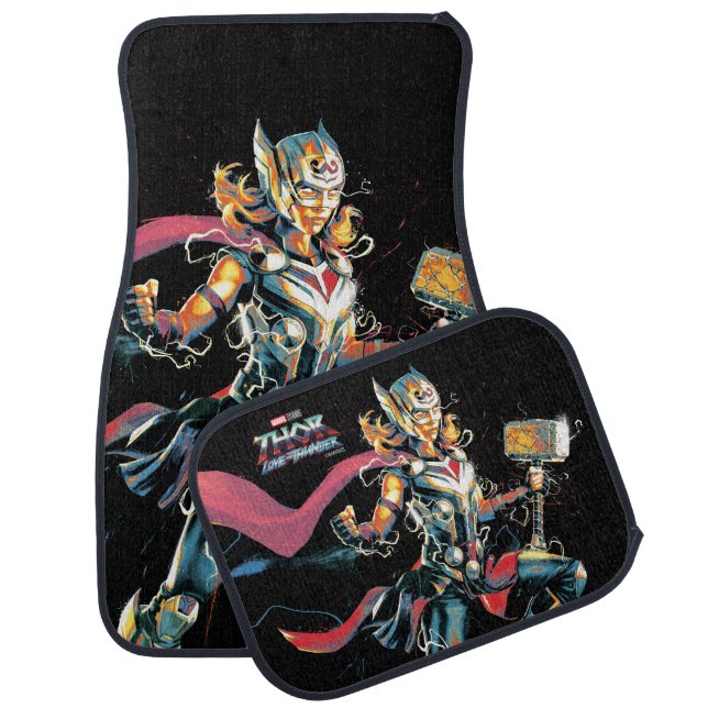 Mighty Thor Illustrated Character Art Car Floor Mat (Set)