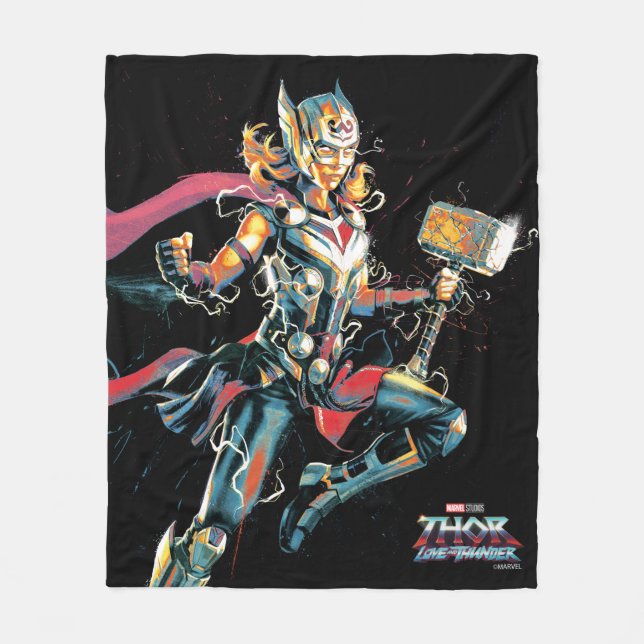 Mighty Thor Illustrated Character Art Fleece Blanket (Front)