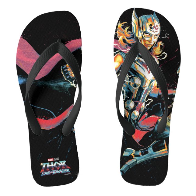 Mighty Thor Illustrated Character Art Flip Flops (Footbed)