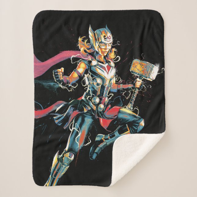 Mighty Thor Illustrated Character Art Sherpa Blanket (Front)