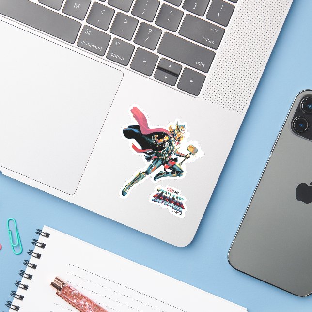 Mighty Thor Illustrated Character Art Sticker (Laptop w/ iPhone)