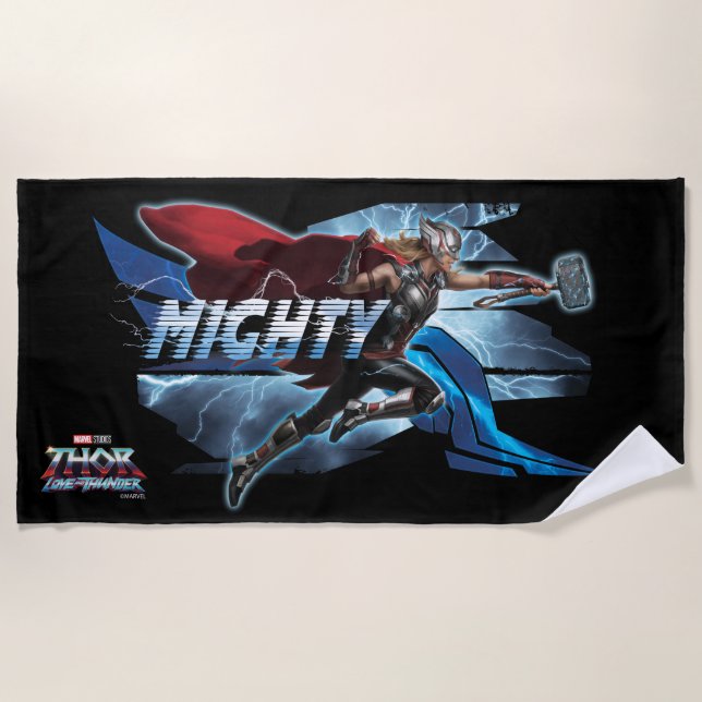 Mighty Thor Mjölnir Rush Graphic Beach Towel (Front)