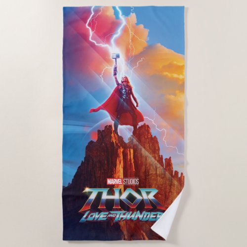 Mighty Thor on Mountain Top With Mjlnir Beach Towel