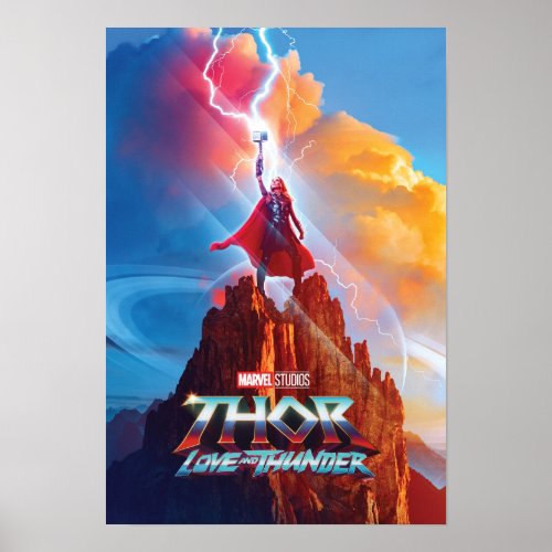 Mighty Thor on Mountain Top With Mjlnir Poster