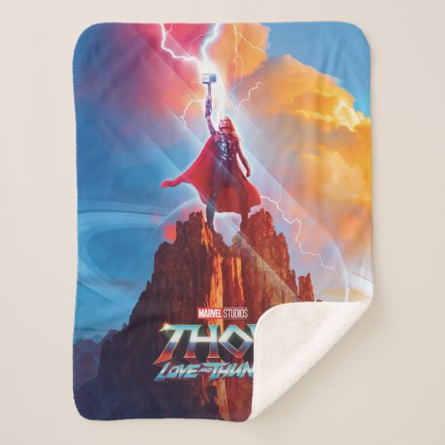 Mighty Thor on Mountain Top With Mjlnir Sherpa Blanket
