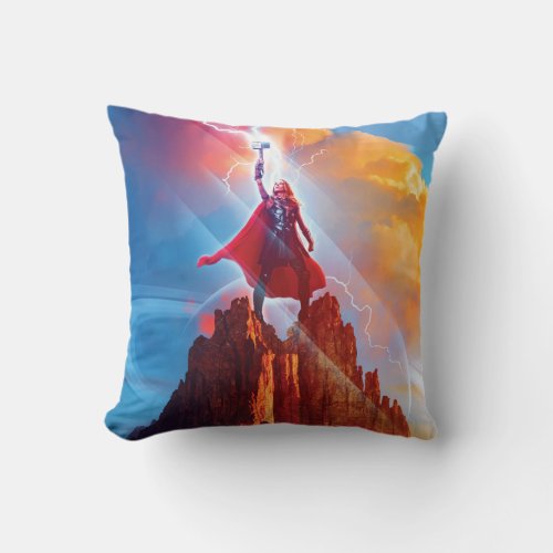 Mighty Thor on Mountain Top With Mjlnir Throw Pillow