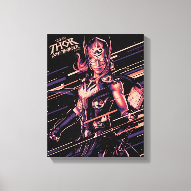 Mighty Thor Stylized Striped Character Graphic Canvas Print (Front)