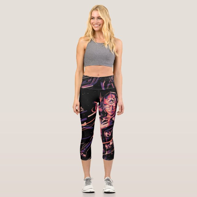 Mighty Thor Stylized Striped Character Graphic Capri Leggings (Front)