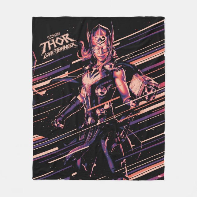 Mighty Thor Stylized Striped Character Graphic Fleece Blanket (Front)