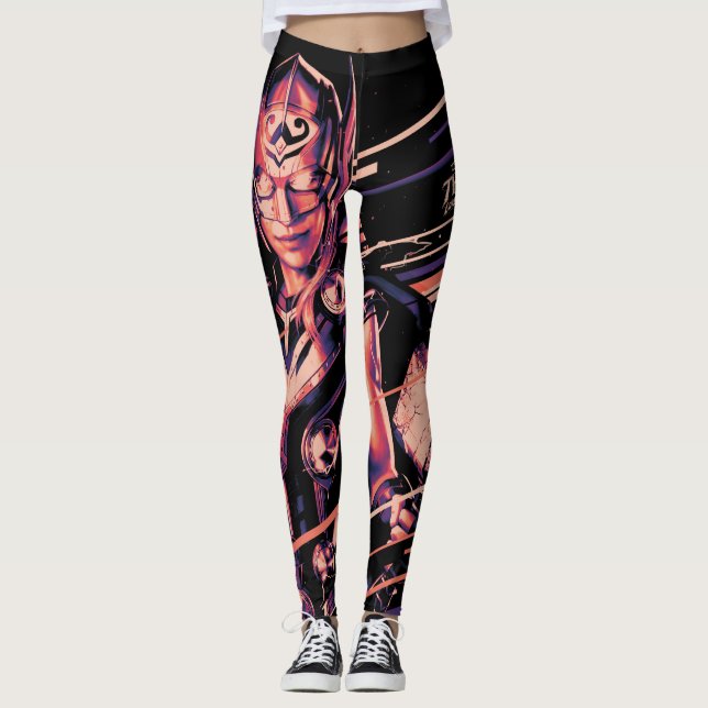 Mighty Thor Stylized Striped Character Graphic Leggings (Front)