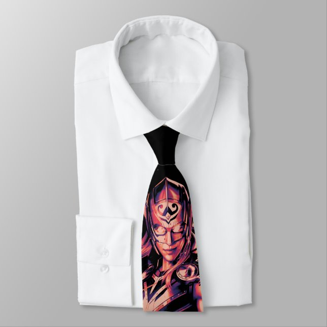 Mighty Thor Stylized Striped Character Graphic Neck Tie (Tied)