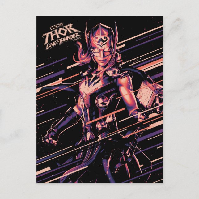 Mighty Thor Stylized Striped Character Graphic Postcard (Front)