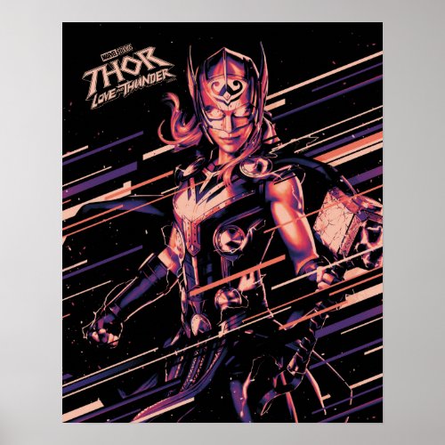 Mighty Thor Stylized Striped Character Graphic Poster
