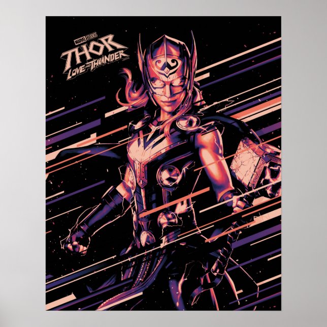 Mighty Thor Stylized Striped Character Graphic Poster (Front)