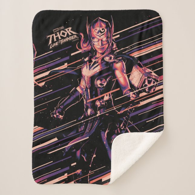 Mighty Thor Stylized Striped Character Graphic Sherpa Blanket (Front)