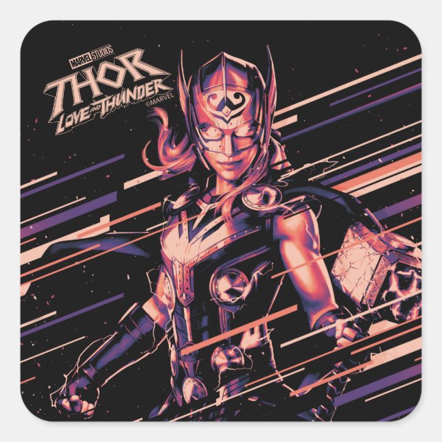 Mighty Thor Stylized Striped Character Graphic Square Sticker (Front)