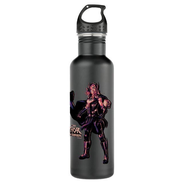 Mighty Thor Stylized Striped Character Graphic Stainless Steel Water Bottle (Front)